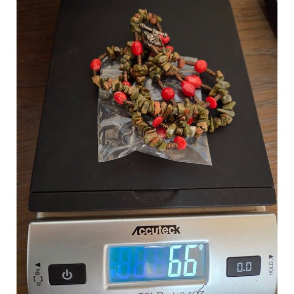 Vintage Handcrafted Necklace & Earring Set Red & Green Stone  With Toggle Clasp - Picture 10 of 10